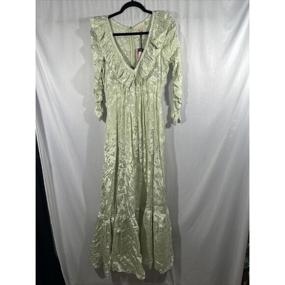 NEW byTiMo [ Large ] Floral Jacquard Long Sleeve‎ Maxi Dress in Pistachio Green - Picture 9 of 16